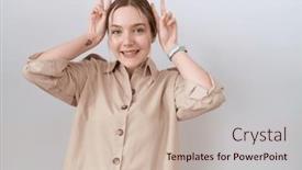  Presentation with bunny - Slide set having young-caucasian-woman-wearing-casual background and a soft green colored foreground