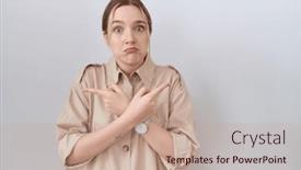  Presentation with direction - PPT layouts having young-caucasian-woman-wearing-casual background and a coral colored foreground