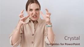  Presentation with yelling - PPT theme featuring young-caucasian-woman-wearing-casual background and a coral colored foreground