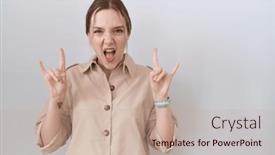  Presentation with rock music - PPT theme with young-caucasian-woman-wearing-casual background and a mint green colored foreground