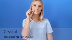  Presentation with lips mouth - Presentation design consisting of young-caucasian-woman-wearing-casual background and a light blue colored foreground