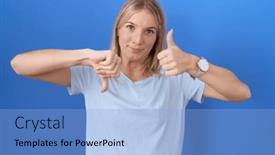  Presentation with conflict - Presentation design with young-caucasian-woman-wearing-casual background and a light blue colored foreground