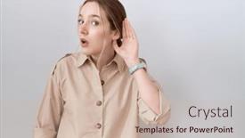  Presentation with ear - Presentation with young-caucasian-woman-wearing-casual background and a soft green colored foreground