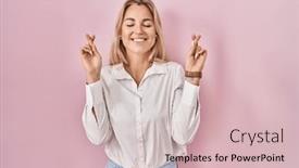  Presentation with hope - PPT layouts featuring young-caucasian-woman-wearing-casual background and a  colored foreground