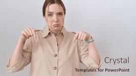  Presentation with upset - Theme consisting of young-caucasian-woman-wearing-casual background and a soft green colored foreground