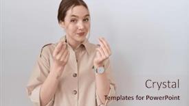  Presentation with salary - Slides with young-caucasian-woman-wearing-casual background and a coral colored foreground