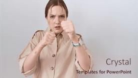  Presentation with violence woman - PPT theme enhanced with young-caucasian-woman-wearing-casual background and a coral colored foreground