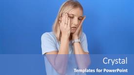  Presentation with sadness - PPT theme featuring young-caucasian-woman-wearing-casual background and a teal colored foreground