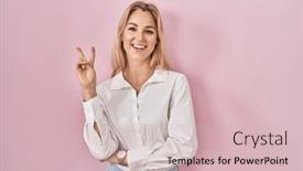  Presentation with young woman wearing boxer gloves - Theme with young-caucasian-woman-wearing-casual background and a  colored foreground