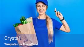  Presentation with courier - Slide set consisting of young-caucasian-woman-wearing-courier background and a cobalt blue colored foreground