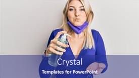  Presentation with hand sanitizer - Cool new slide set with young-caucasian-woman-wearing-covid backdrop and a navy blue colored foreground