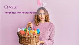  Presentation with bunny - Cool new PPT theme with young-caucasian-woman-wearing-cute backdrop and a lemonade colored foreground