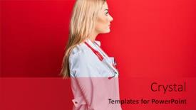  Presentation with doctor helps to get out of bed an elderly woman - Theme featuring young-caucasian-woman-wearing-doctor background and a red colored foreground