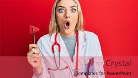 Presentation with reflex - Cool new PPT layouts with young-caucasian-woman-wearing-doctor backdrop and a red colored foreground