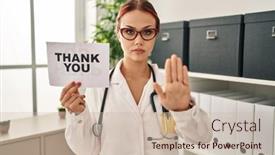  Presentation with defense - Presentation theme enhanced with young-caucasian-woman-wearing-doctor background and a  colored foreground