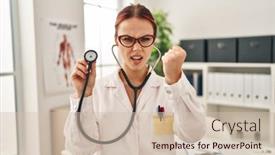  Presentation with anger - Slide set having young-caucasian-woman-wearing-doctor background and a soft green colored foreground