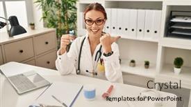  Presentation with cotton - Slide set enhanced with young-caucasian-woman-wearing-doctor background and a soft green colored foreground