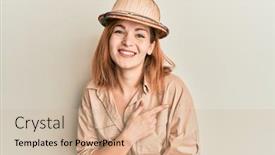  Presentation with explorer - Cool new slide set with young-caucasian-woman-wearing-explorer backdrop and a coral colored foreground