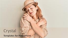  Presentation with confident love - Colorful slide deck enhanced with young-caucasian-woman-wearing-explorer backdrop and a coral colored foreground