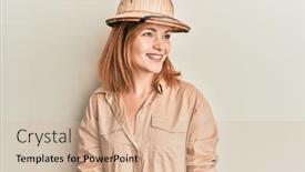  Presentation with explorer - Beautiful PPT layouts featuring young-caucasian-woman-wearing-explorer backdrop and a soft green colored foreground