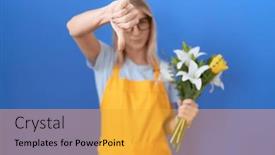  Presentation with bad - Slides enhanced with young-caucasian-woman-wearing-florist background and a gold colored foreground