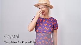  Presentation with summer flowers - PPT theme enhanced with young-caucasian-woman-wearing-flowers background and a  colored foreground