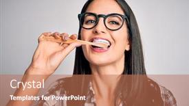  Presentation with tooth paste - Beautiful presentation featuring young-caucasian-woman-wearing-glasses backdrop and a coral colored foreground
