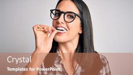  Presentation with tooth paste - Amazing PPT layouts having young-caucasian-woman-wearing-glasses backdrop and a coral colored foreground