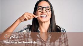  Presentation with tooth paste - Presentation featuring young-caucasian-woman-wearing-glasses background and a coral colored foreground
