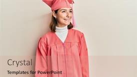  Presentation with ceremony - Presentation theme featuring young-caucasian-woman-wearing-graduation background and a coral colored foreground