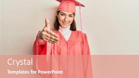  Presentation with graduation - PPT layouts consisting of young-caucasian-woman-wearing-graduation background and a coral colored foreground