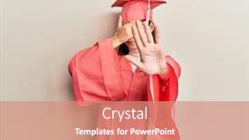  Presentation with ceremony - Colorful presentation enhanced with young-caucasian-woman-wearing-graduation backdrop and a coral colored foreground