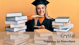  Presentation with graduation - Amazing presentation theme having young-caucasian-woman-wearing-graduation backdrop and a coral colored foreground