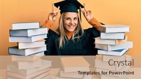  Presentation with ceremony - Audience pleasing slide set consisting of young-caucasian-woman-wearing-graduation backdrop and a coral colored foreground