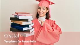  Presentation with graduation - Amazing presentation theme having young-caucasian-woman-wearing-graduation backdrop and a coral colored foreground