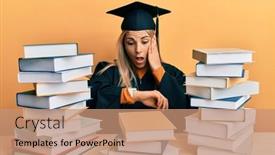  Presentation with graduation - Presentation theme consisting of young-caucasian-woman-wearing-graduation background and a coral colored foreground