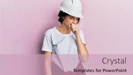  Presentation with health care - PPT theme with young-caucasian-woman-wearing-hardhat background and a soft green colored foreground