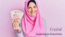  Presentation with islamic - PPT theme enhanced with young-caucasian-woman-wearing-islamic background and a lemonade colored foreground