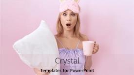  Presentation with pajama - Presentation design featuring young-caucasian-woman-wearing-pajama background and a lemonade colored foreground