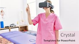  Presentation with physiotherapy - Presentation design having young-caucasian-woman-wearing-physiotherapist background and a lemonade colored foreground