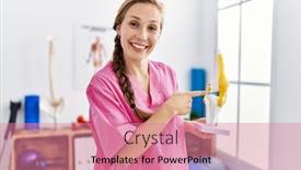  Presentation with physiotherapy - Presentation theme with young-caucasian-woman-wearing-physiotherapist background and a coral colored foreground
