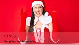  Presentation with rock music - Beautiful PPT theme featuring young-caucasian-woman-wearing-santa backdrop and a red colored foreground