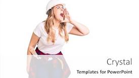  Presentation with security - Beautiful PPT theme featuring young-caucasian-woman-wearing-security backdrop and a white colored foreground