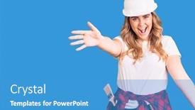  Presentation with security camera - Slide set with young-caucasian-woman-wearing-security background and a teal colored foreground