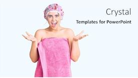  Presentation with winner - Beautiful PPT theme featuring young-caucasian-woman-wearing-shower backdrop and a white colored foreground