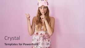  Presentation with pajama - Presentation design enhanced with young-caucasian-woman-wearing-sleep background and a soft green colored foreground