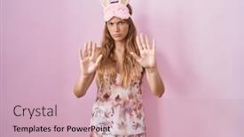  Presentation with forbidden - PPT theme with young-caucasian-woman-wearing-sleep background and a soft green colored foreground