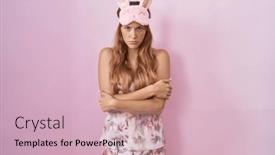  Presentation with pajama - Presentation theme with young-caucasian-woman-wearing-sleep background and a soft green colored foreground