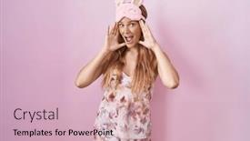  Presentation with pajama - Slide deck enhanced with young-caucasian-woman-wearing-sleep background and a soft green colored foreground