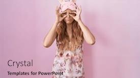  Presentation with pajama - Presentation theme having young-caucasian-woman-wearing-sleep background and a soft green colored foreground